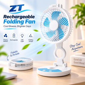 ZT Rechargeable Folding Desktop Fan with an Integrated LED Light