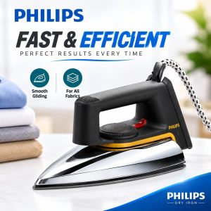 Philips HD1172 Dry Iron 1000W – Lightweight Non-Stick Linished Soleplate, Pointed Slim Tip & Button Groove for Smooth, Fast Ironing 13284